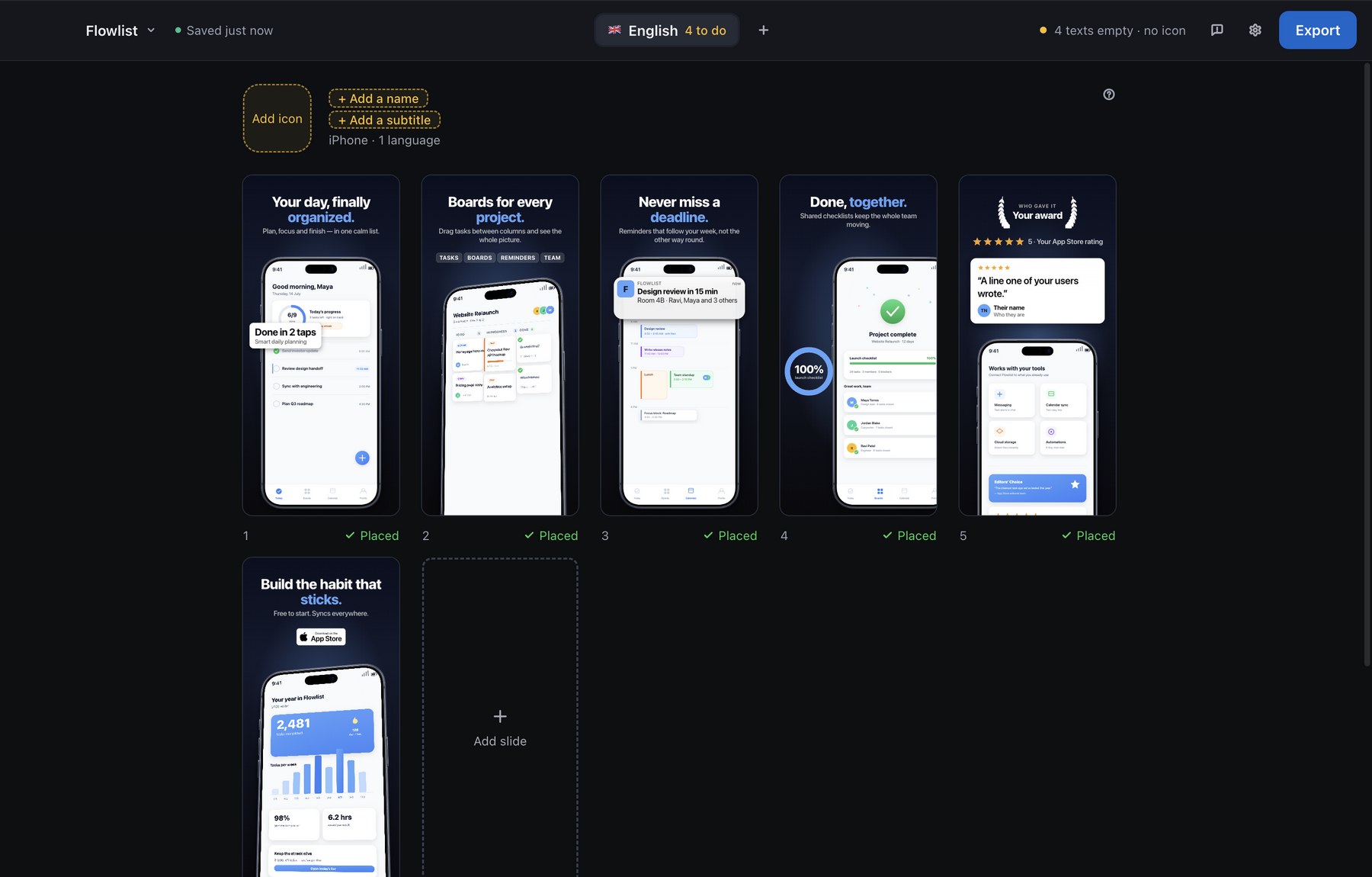 AppShot's Stage: six slides of an example deck in a grid